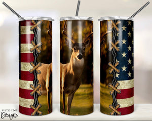 American Flag Deer Sublimation Tumbler