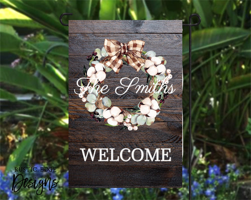 Cotton Wreath Personalized Garden Flag