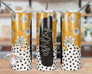Personalized Floral & Polka Dot Sublimation Tumbler