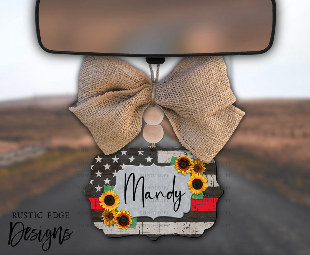 Thin Red Line Sunflower Car Charm