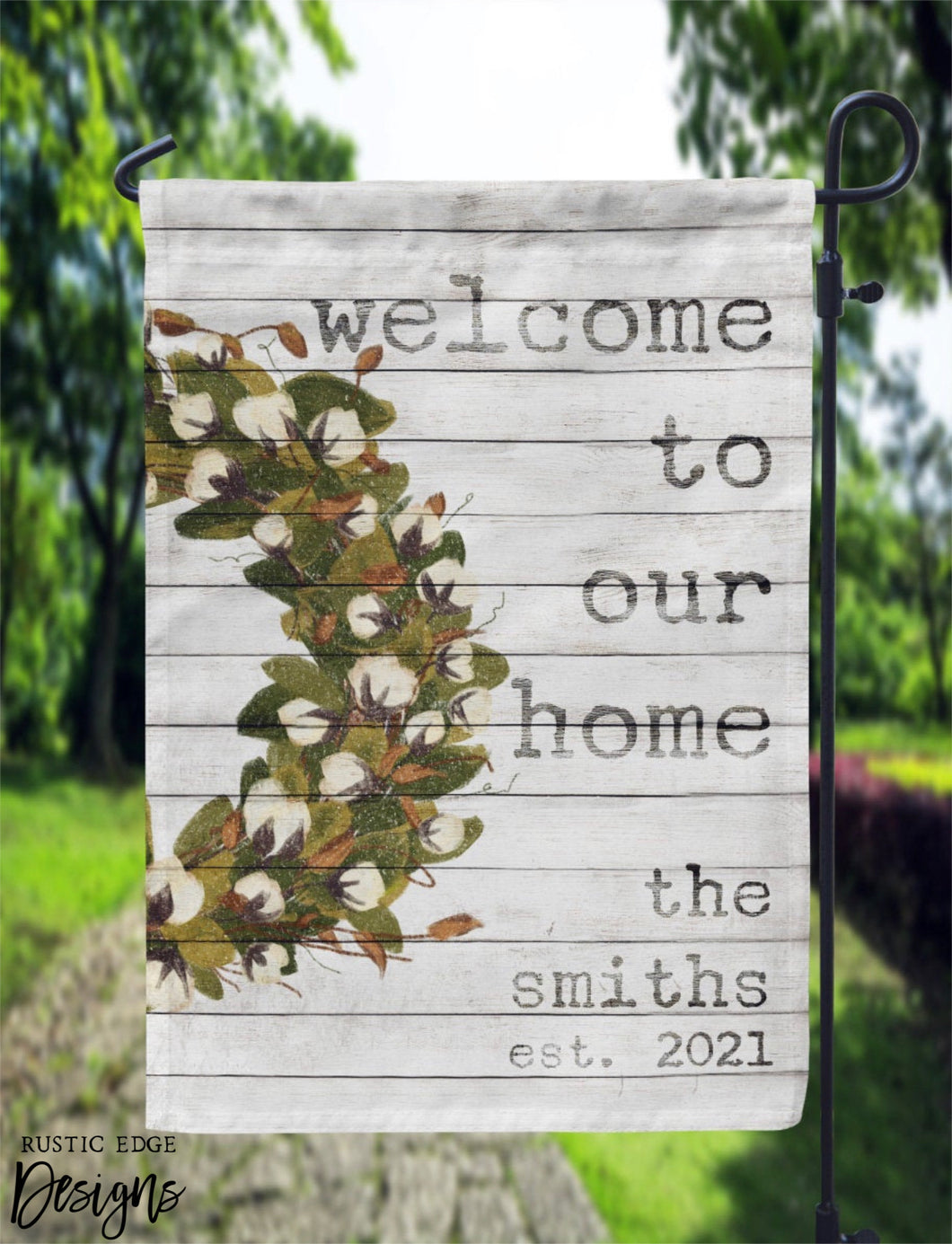 Shiplap & Cotton Wreath Garden Flag