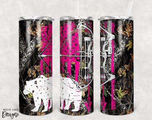Camouflage Bear & Pink Bow Sublimation Tumbler