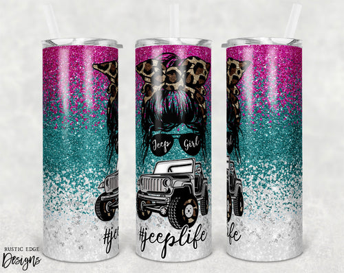 Jeep Girl Mom Bun & Glasses Sublimation Tumbler