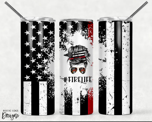 Fire Life Mom Bun & Glasses Sublimation Tumbler
