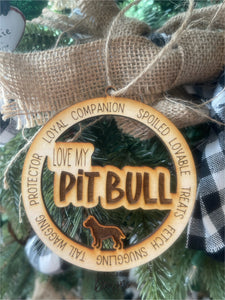 Love My Pit Bull Wooden Ornament