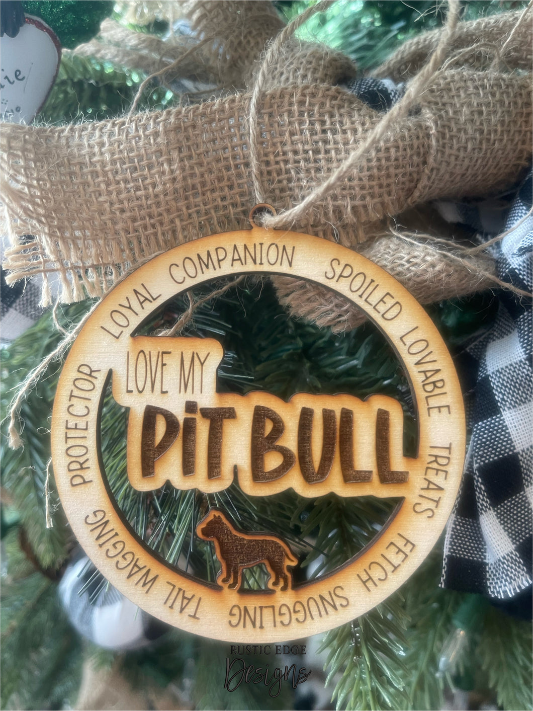 Love My Pit Bull Wooden Ornament