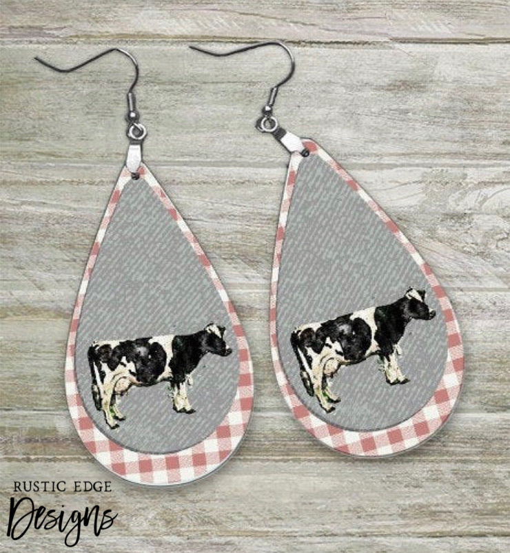 Holstein Cow & Red Buffalo Plaid Earrings