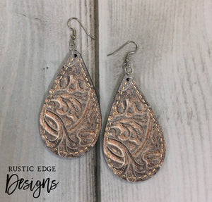 Tooled Leather Earrings Wooden