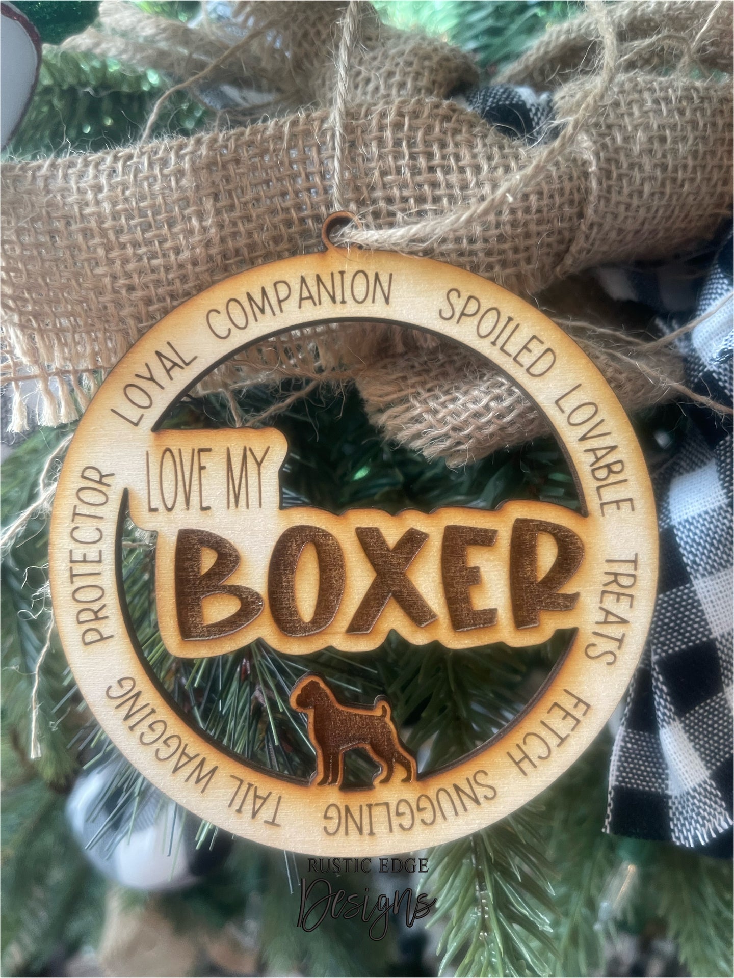 Love My Boxer Wooden Ornament