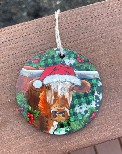 Christmas Hat Longhorn Ornament