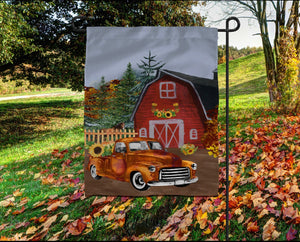 Fall Barn & Truck Scene Garden Flag