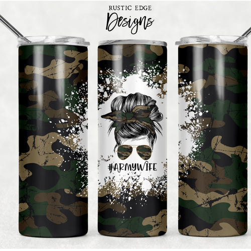 Army Wife Life Mom Bun & Glasses Sublimation Tumbler