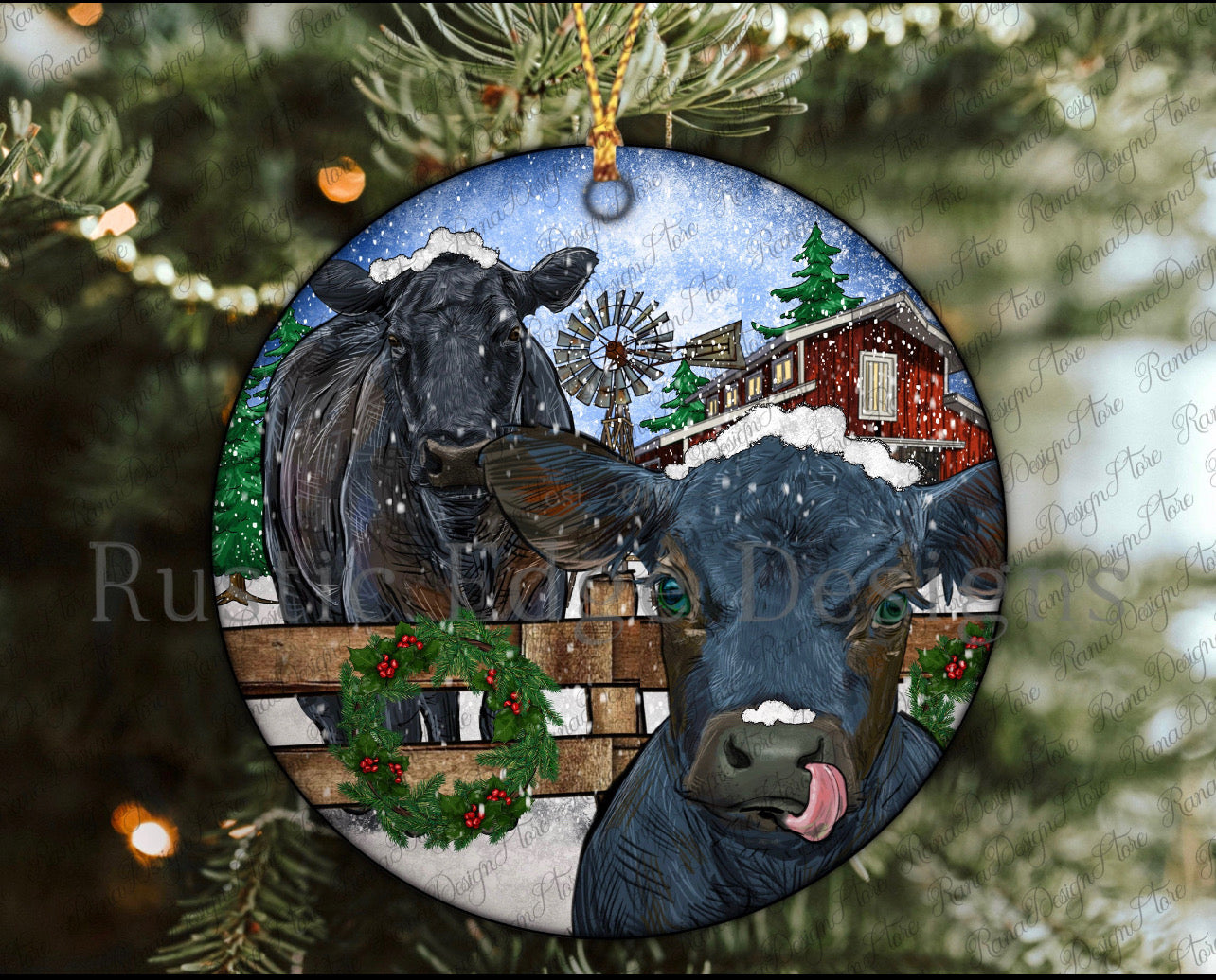 Black Angus Cow & Calf Ornament