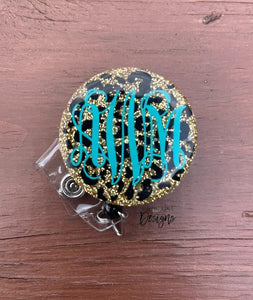 Leopard Print Monogramed Badge Reel