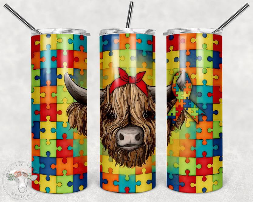 Highland Cow Autism Sublimation Tumbler