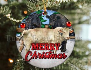 Merry Christmas Bull Ornament