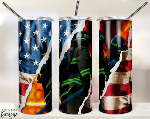 American Flag Firefighter Sublimation Tumbler