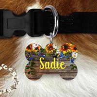 Rustic Wood & Sunflower Customizable Pet Tag